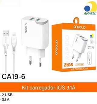 Carregador 3.1A 2USB IOS AGOLD