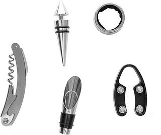 Kit Acessórios P/ Vinho em Garrafa 5 Peças Saca Rolhas Abridores