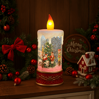 Luminária Vela Globo de Neve Giratória Decoração Natalina