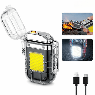 Isqueiro Elétrico USB Recarregável Sem Chamas + Lanterna Led