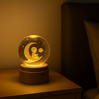 Luminária Bola de Cristal Giratória 3D Abajur 6x9cm