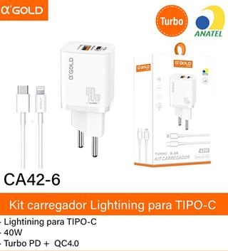 Kit carregador TURBO USB-C 9.1A 40W A´gold