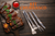 Kit Churrasco 3 Peças Aço Inox inclui Garfo, Faca, Pegador e Estojo
