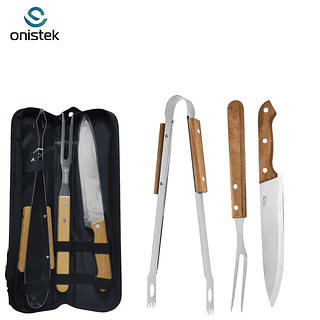 Kit churrasco 3 peças madeira ONISTEK