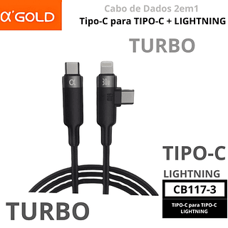 Cabo de dados 2 em 1 Tipo-c para Tipo-c + Lightning