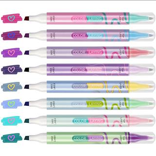 Kit 8 Canetas Marcadoras 2 em 1 Dupla Ponta – Camada Base e Superior