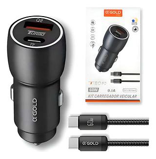 Carregador Veicular Turbo 60w Kit Com Cabo Usb-c Automotivo