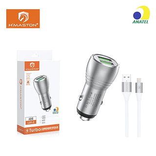 Carregador de Celular para Carro 2 Usb 4.8A Carregador Veicular com Cabo iOS