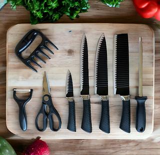 Kit Facas para Churrasco Antiaderente Corte Navalha 8 peças PRETAS