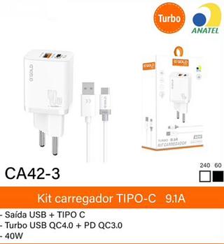Carregador turbo QC4.0 9.1A 40W TIPO-C