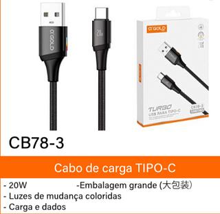 Cabo turbo 20w com led tipo-c