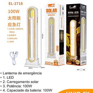 Lanterna LED de Emergência carregamento SOLAR 8 LUZES