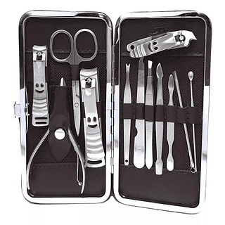Kit Manicure 12 Peças - Estojo de Couro