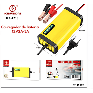 Carregador de bateria inteligente para motocicleta do carro, 12V 2A, display LED
