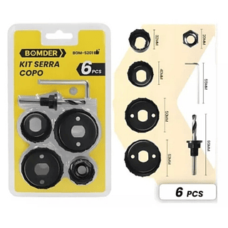 Jogo Serra Copo Kit 6 Peças Para Madeira Gesso Pvc Plástico