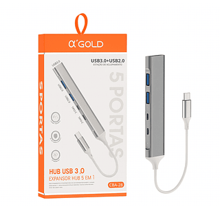 Hub USB 3.0 Expansor 5 em 1 Adaptador Multiportas Type-C