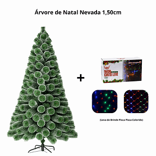Arvore de Natal Nevada 1,50CM + Pisca Pisca Colorido AL-4717