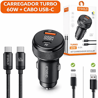 Kit Carregador Veicular Turbo 60w Para Iphone 15 2 Usb+