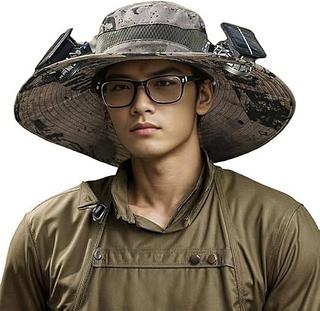 Chapéu De Sol Com Ventilador Solar De Aba Larga (CORES VARIADAS)