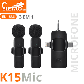 Microfone Lapela 3 EM 1 Sem Fio, 20m, Cancelamento De Ruído (Foto ilustrativa)