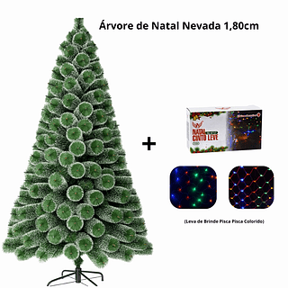 Arvore de Natal Nevada 1,80CM + Pisca Pisca Colorido AL-4717