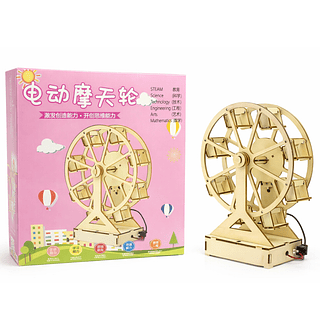 Roda Gigante de Madeira DIY STEM 3D – Kit Educativo de Engenharia com Motor para Montar