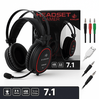 Fone de Ouvido Headset Gamer Preto e Vermelho e Preto
