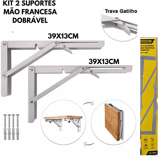 KIT 2 SUPORTES MÃO FRANCESA DOBRAVEL (GRANDE) 39X13CM