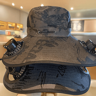 Chapéu De Sol Com Ventilador Solar Ajustável De Aba Larga