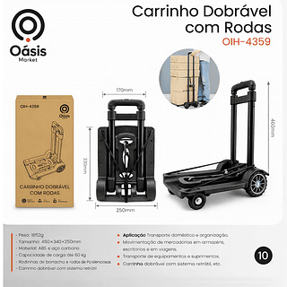 Carrinho De Carga Articulado Dobrável Com Alça Retrátil Rodas 360º E Capacidade 80kg