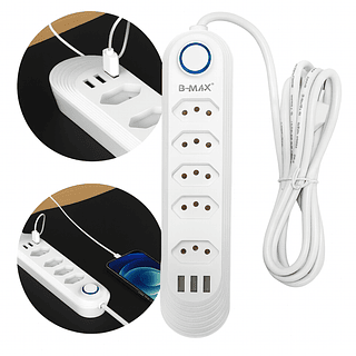 Extensão 5 Tomadas + 3 Usb Régua Cabo 2m