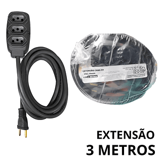 Extensão Elétrica Cabo Pp 2x2,5mm Reforçada 10/20a 3 Metros (Imagem ilustrativa)