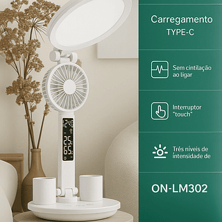 Luminária de mesa com ventilador