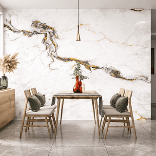 Placa Adesiva Marmorizada Branco Veios Pretos e Dourados 120x300cm – Estilo Calacatta