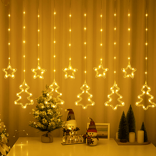 Cortina de Luzes Árvore e Estrela de Natal Colorida e Branco Quente (Variados)
