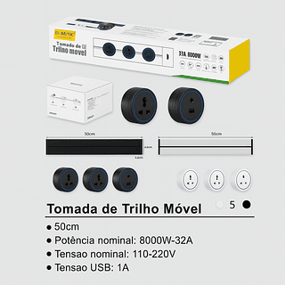 Tomada de Trilho Móvel 50cm 32A 8000W