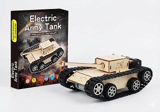 Tanque Elétrico de Madeira DIY STEM 3D – Kit Educativo de Engenharia com Motor para Montar