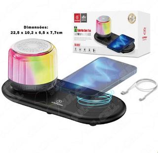 Caixa de som bluetooth carregador inducao led RGB KA-8137 15W