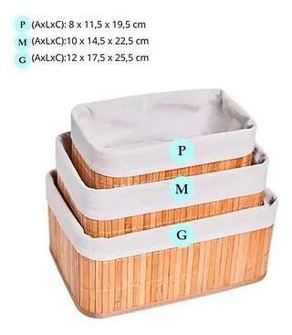 Kit Jogo 3 Cestos Organizador Multiuso Banheiro Cozinha Trio Bambu Claro Mimo