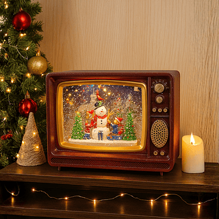 Luminária Globo de neve TV Retrô com Músicas Natalina