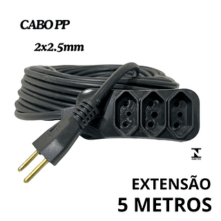 Extensão Elétrica Cabo Pp 2x2,5mm Reforçada 10/20a 5 METROS