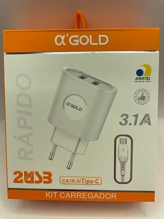Carregador rapido 2 USB 3.1A Usb Para TIPO C